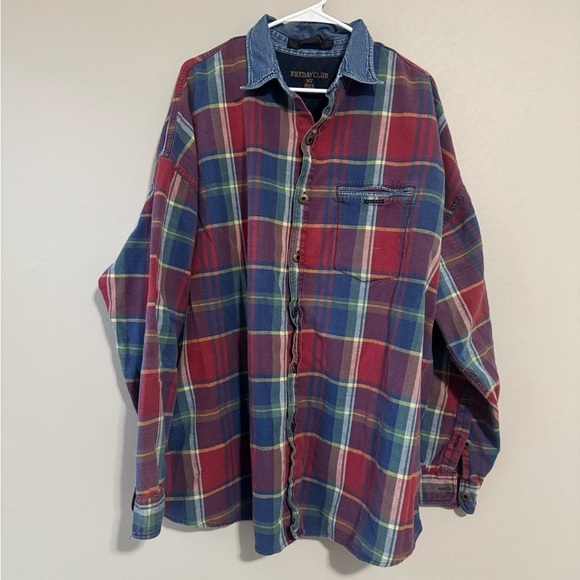 Other - Vintage Fryday club 100% cotton Plaid Button-Up Shirt barn jacket size XL